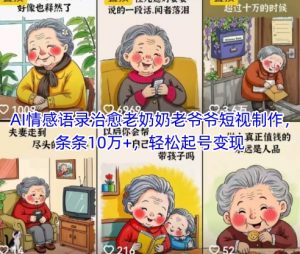 AI情感语录治愈老奶奶老爷爷短视制作,条条10万+,轻松起号变现-虚拟资源库