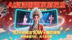AI复活国潮京剧花旦，一颦一笑美到窒息，10分钟做出10W+爆款视频，多种变现方式，月入五位数-虚拟资源库