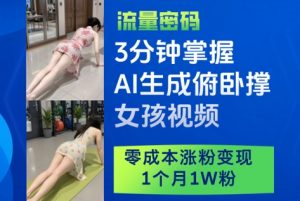 3分钟掌握AI生成俯卧撑女孩视频,零成本涨粉变现,1个月1W粉-虚拟资源库