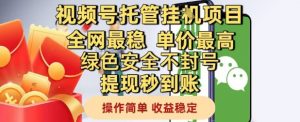 视频号托管挂G项目全网最稳,单价最高,绿色安全不封号提现秒到账,操作简单,收益稳定【揭秘】-虚拟资源库