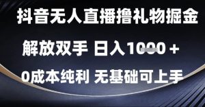 抖音无人直播撸礼物掘金，解放双手，日入1k，0成本纯利，无基础可上手【揭秘】-虚拟资源库