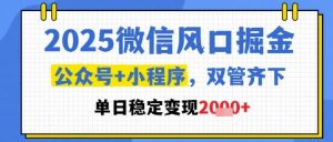 2025微信风口掘金,公众号+小程序双管齐下,单日稳定变现1k+【揭秘】-虚拟资源库