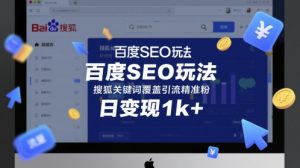 百度SEO玩法,搜狐关键词覆盖引流精准粉,日变现1k+【揭秘】-虚拟资源库