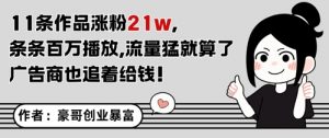 11条作品涨粉21W，条条百W播放，流量猛就算了，广告商也追着给钱-虚拟资源库