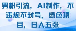 男粉引流，AI制作，不违规不封号，绿色项目，日入五张-虚拟资源库