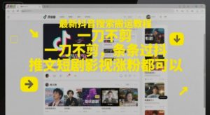 最新抖音搜索搬运教程，一刀不剪，条条过抖，推文短剧影视涨粉都可以-虚拟资源库