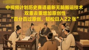 中视频计划历史赛道最新无脑搬运技术,双重去重增加原创性,百分百过原创,轻松日入2张-虚拟资源库