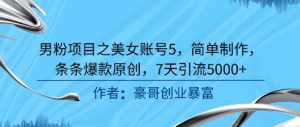 男粉项目之美女账号5，简单制作，条条爆款原创，7天引流5000+-虚拟资源库