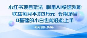 适合小白操作的小红书新项目，利用AI快速涨粉，收益每月平均1W+-虚拟资源库