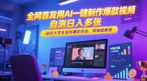 全网首发用AI一键制作爆款视频,自测日入多张,适合大学生宝妈兼职创业,保姆级教程-虚拟资源库