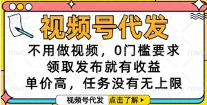 视频号代发,不用做视频,0门槛要求,领取发布就有收益,单价高,任务没有无上限【揭秘】-虚拟资源库