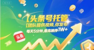 【头条号托管 】团队提供视频,你发布,每天5分钟,最高躺挣1W+【揭秘】-虚拟资源库
