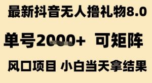 最新抖音无人撸礼物8.0，单号2k+，可矩阵风口项目，小白当天拿结果【揭秘】-虚拟资源库