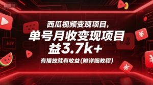 西瓜视频变现项目,单号月收益3.7k+,有播放就有收益(附详细教程)-虚拟资源库