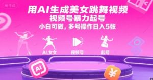 用AI生成美女跳舞视频，视频号暴力起号，小白可做，多号操作日入5张-虚拟资源库