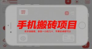 手机搬砖项目，有手就能做，亲测一小时几十，苹果安卓都可以-虚拟资源库