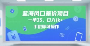 蓝海风口差价项目，一单35，日入1k+，手机即可操作【揭秘】-虚拟资源库
