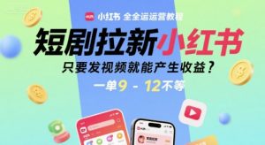 短剧拉新小红书全运营教程,只要发视频就能产生收益,一单9-12不等-虚拟资源库