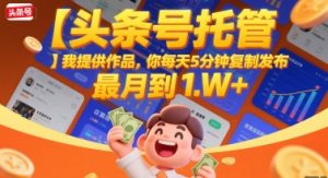 【头条号托管 】我提供作品,你每天5分钟复制发布,最高月入1W+【揭秘】-虚拟资源库