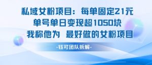私域女粉项目：每单固定21块，单日变现超1k+，最好做的女粉项目-虚拟资源库
