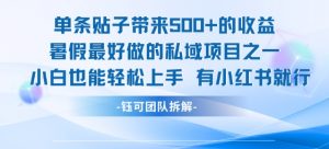 单条贴子带来5张的收益，暑假最好做的私域项目之一，小白也能轻松上手，有小红书就行-虚拟资源库