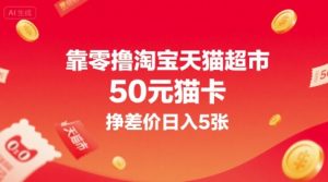 靠零撸淘宝天猫超市50元猫卡,挣差价日入5张-虚拟资源库