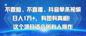 不露脸、不直播、抖音单条视频日入1W+，有图有真相！这个项目适合所有人操作-虚拟资源库