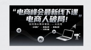 电商峰会最新线下课,电商人破局,如何用AI降本增效,AI应用-全域推广-直播运营-付费流量-虚拟资源库