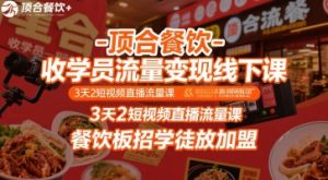 顶合餐饮-收学员流量变现线下课，3天2短视频直播流量课，餐饮板招学徒放加盟-虚拟资源库