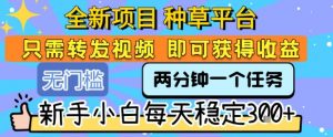 全新项目 种草平台 只需要转发任务视频 即可获得收益 新手小白每天稳定3张+【揭秘】-虚拟资源库