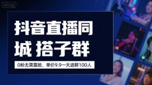 抖音直播同城搭子群，0粉无需露脸，单价19.9，一天进群100人-虚拟资源库