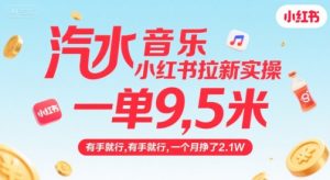汽水音乐小红书拉新实操,,一单9.5米,有手就行,一个月挣了2.1W-虚拟资源库