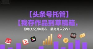 【头条号托管 】我存作品到草稿箱,你每天5分钟发布,最高月入2W+【揭秘】-虚拟资源库