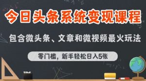 今日头条AI玩法系统课程，最新前沿变现玩法拆解，零门槛，新手轻松日入5张-虚拟资源库