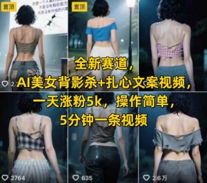 全新赛道，AI美女背影杀+扎心文案视频，一天涨粉5k，操作简单，5分钟一条视频-虚拟资源库