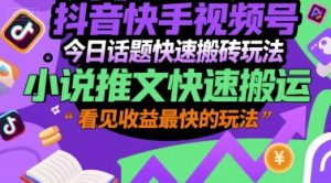 抖音快手视频号今日话题快速搬砖玩法，小说推文快速搬运，看见收益最快的玩法-虚拟资源库