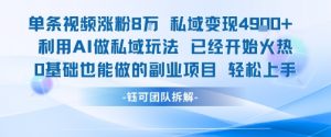 单条视频私域变现4.9k+利用AI做私域玩法 已经开始火热0基础也能做的副业项目轻松上手-虚拟资源库