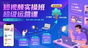 短视频实操班超级运营课，新手小白到短视频大神必修课程，剪辑-拍摄-运营-直播-变现-虚拟资源库
