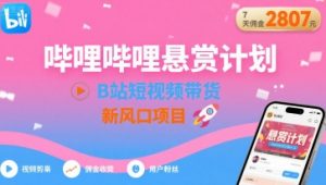哔哩哔哩悬赏计划,B站短视频带货,7天佣金2807,新风口项目-虚拟资源库