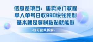 信息差项目：售卖冷门教程单人单号日收9张纯利基本就是复制粘贴就能做-虚拟资源库