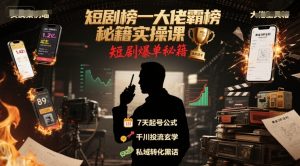 短剧榜一大佬霸榜秘籍实操课,短剧爆单秘籍-虚拟资源库