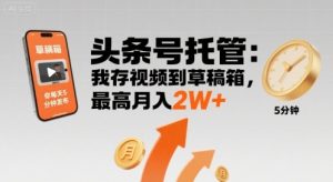 【头条号托管 】我存视频到草稿箱,你每天5分钟发布,最高月入2W+【揭秘】-虚拟资源库
