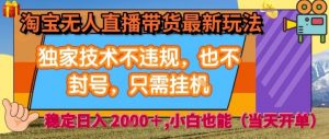 淘宝无人直播带货最新玩法,独家技术不违规,也不封号,全自动运行,只需挂着, 稳定日入2k【揭秘】-虚拟资源库