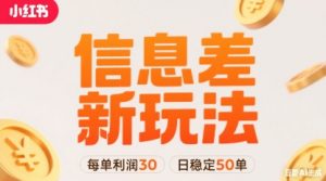 小红书信息差新玩法每单利润30，每天稳定50单左右，两个账号即可-虚拟资源库