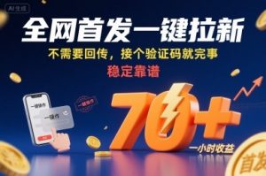 全网首发一键拉新项目,不需要回传,接个验证码就完事,稳定靠谱,一小时收益70+【揭秘】-虚拟资源库