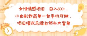 女性情感项目 小白制作简单一台手机可做 项目模式后续自然升大客单 日入6张-虚拟资源库