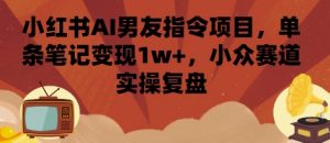 小红书AI男友指令项目,单条笔记变现1w+,小众赛道实操复盘-虚拟资源库