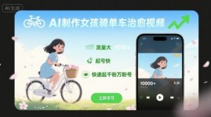AI制作女孩骑单车治愈视频,流量大,起号快,快速起千粉万粉号-虚拟资源库