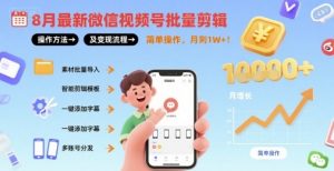 8月最新微信视频号批量剪辑操作方法及变现流程,简单操作,月入1w+-虚拟资源库