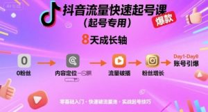 抖音流量快速起号课(起号专用),8天带你做爆自己的账号-虚拟资源库